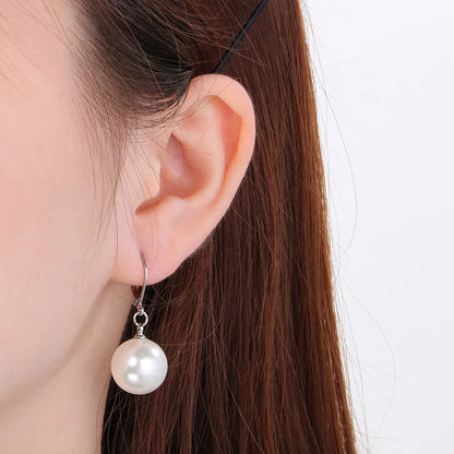 1 Pair Simple Style Round Oval Inlay 304 Stainless Steel Pearl Drop Earrings