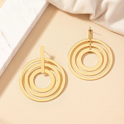 1 Pair Simple Style Round Plating Alloy Gold Plated Drop Earrings