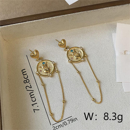 1 Pair Simple Style Round Heart Shape Plating Copper 18K Gold Plated Drop Earrings