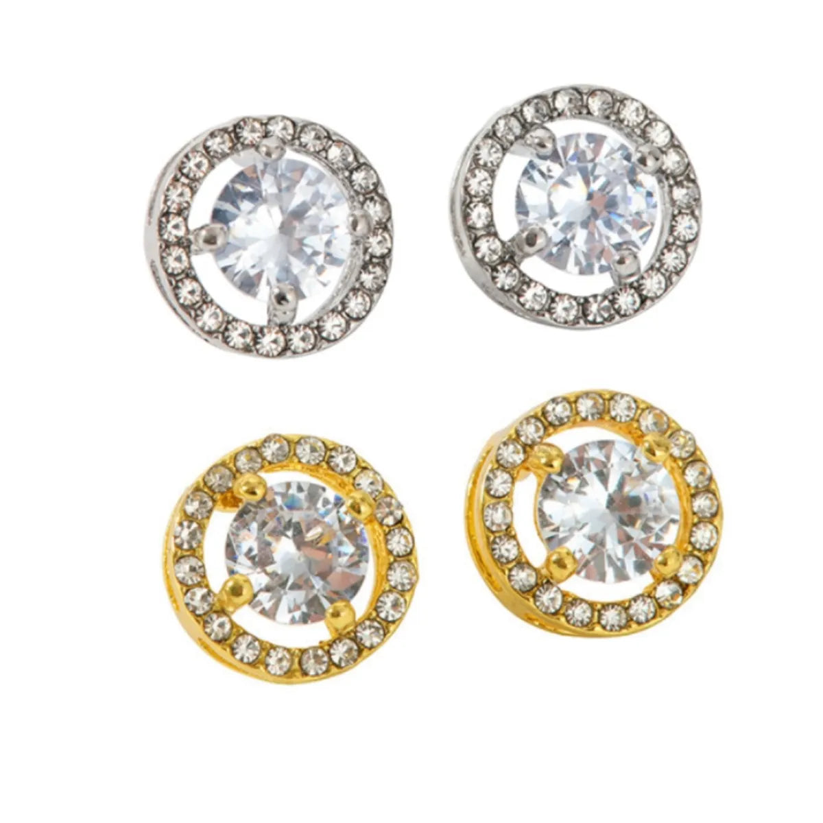 1 Pair Simple Style Round Plating Inlay Alloy Rhinestones Rose Gold Plated White Gold Plated Gold Plated Ear Studs