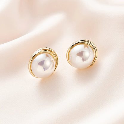 1 Pair Simple Style Round Plating Inlay Copper Artificial Pearls Ear Studs