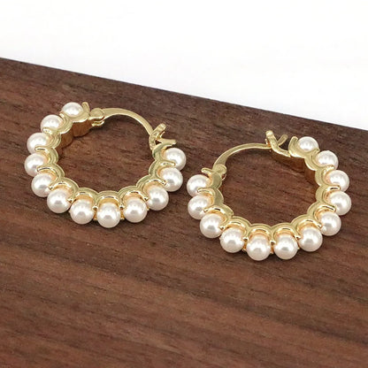 1 Pair Simple Style Round Plating Inlay Copper Pearl Gold Plated Earrings