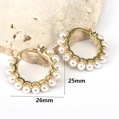 1 Pair Simple Style Round Plating Inlay Copper Pearl Gold Plated Earrings