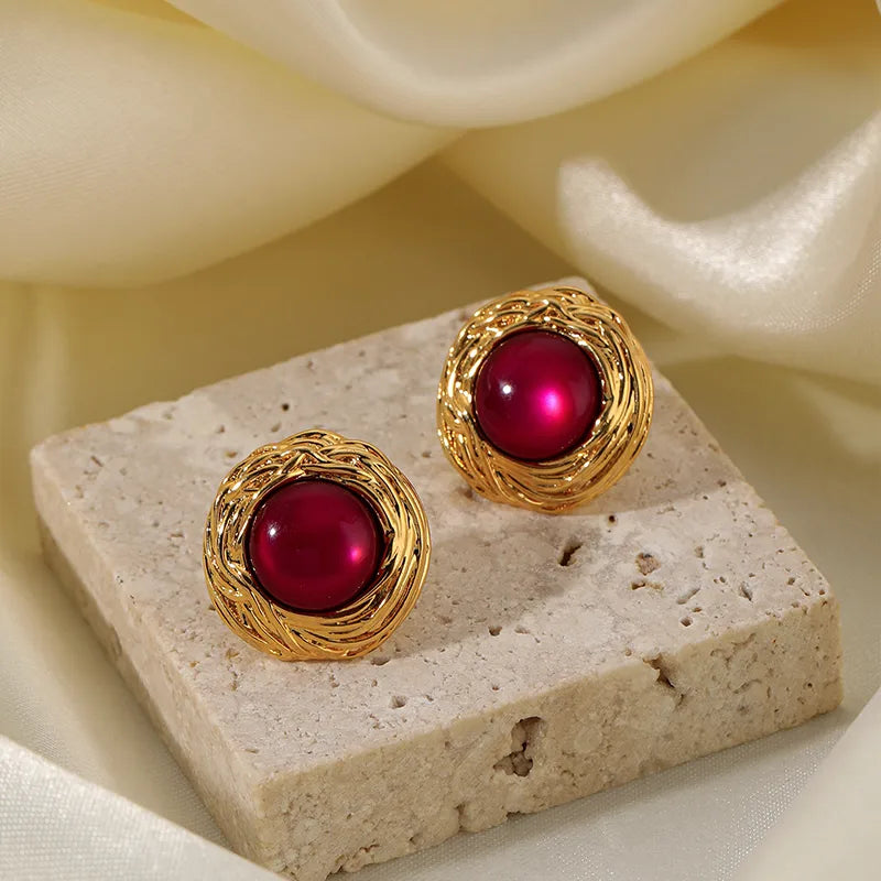 1 Pair Simple Style Round Plating Inlay Copper Resin 18k Gold Plated Ear Studs