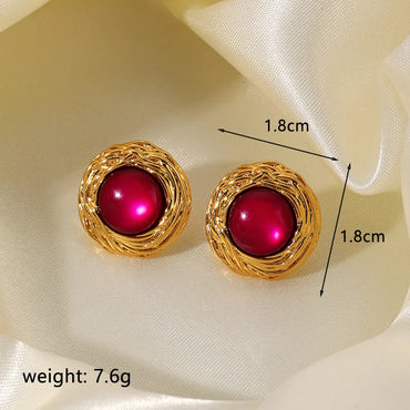 1 Pair Simple Style Round Plating Inlay Copper Resin 18k Gold Plated Ear Studs