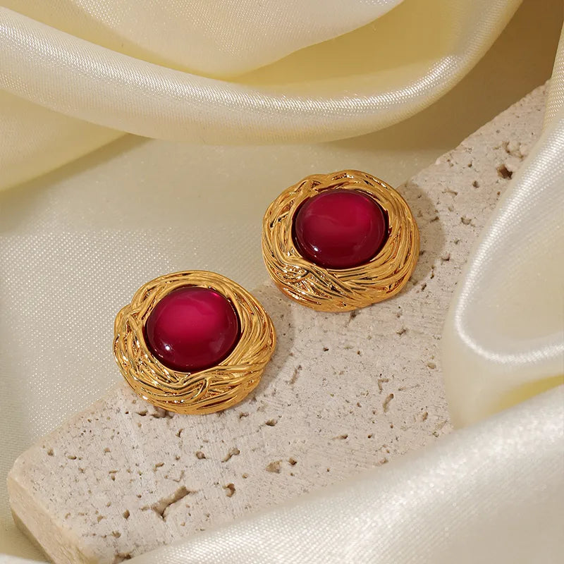 1 Pair Simple Style Round Plating Inlay Copper Resin 18k Gold Plated Ear Studs