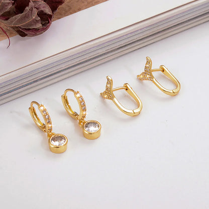 1 Pair Simple Style Round Plating Inlay Copper Zircon 18k Gold Plated Earrings