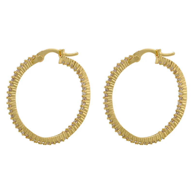 1 Pair Simple Style Round Plating Inlay Copper Zircon 18k Gold Plated Hoop Earrings Ear Studs