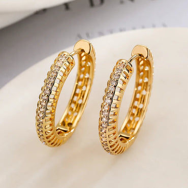 1 Pair Simple Style Round Plating Inlay Copper Zircon 18k Gold Plated Hoop Earrings