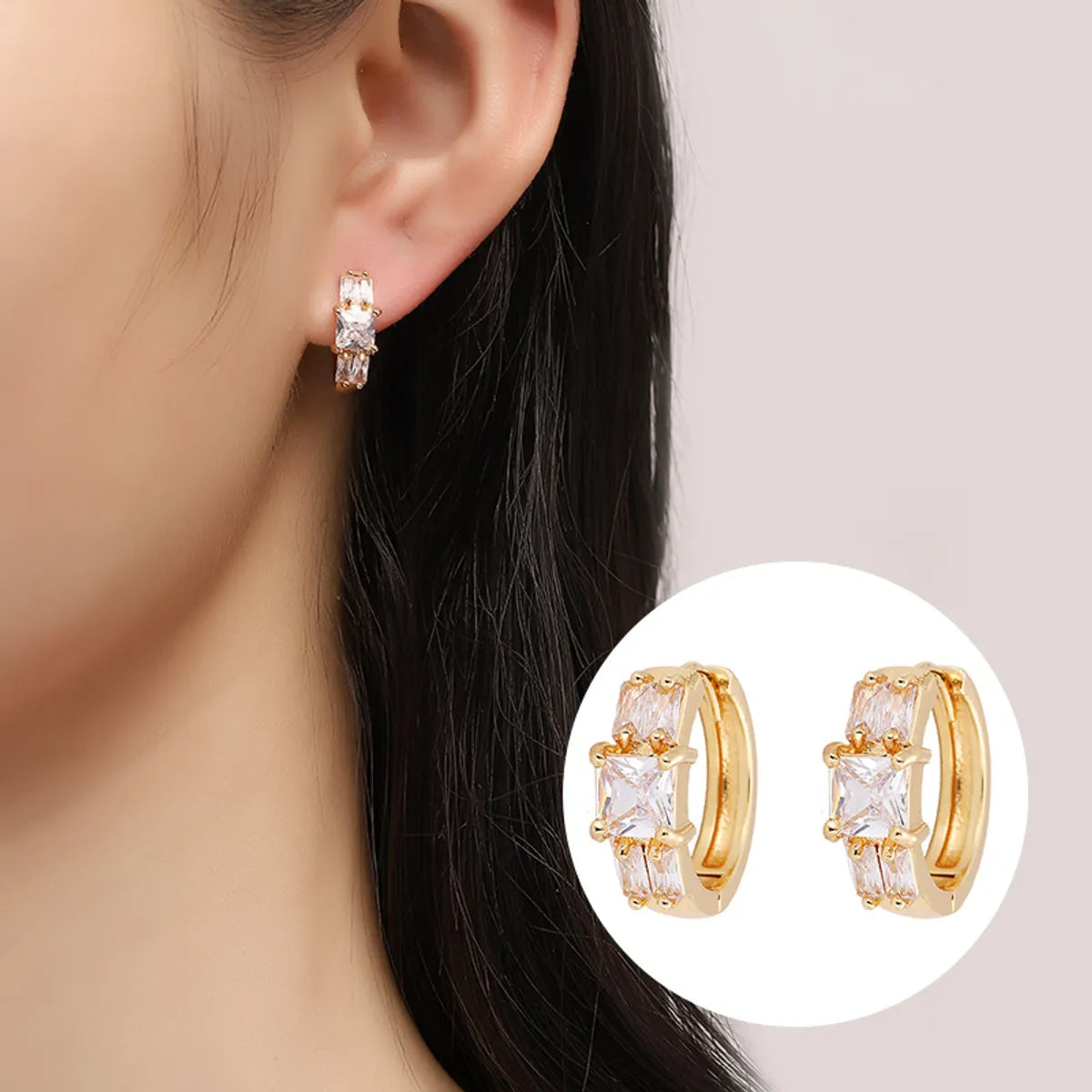 1 Pair Simple Style Round Plating Inlay Copper Zircon Earrings