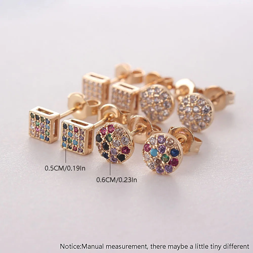 1 Pair Simple Style Round Plating Inlay Copper Zircon Gold Plated Ear Studs