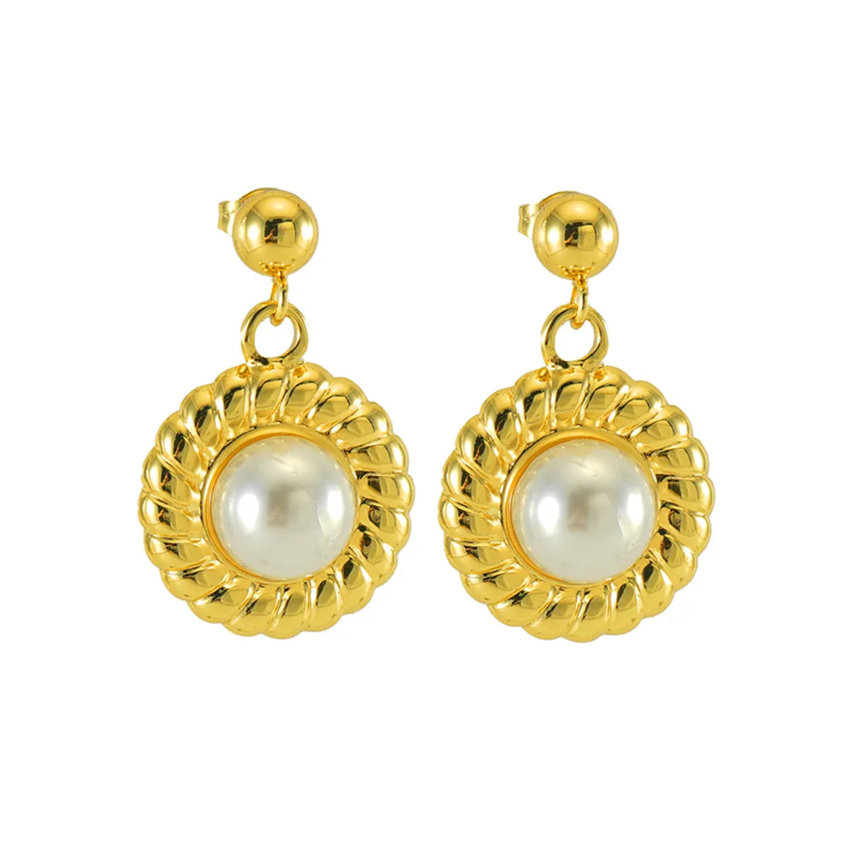 1 Pair Simple Style Round Plating Inlay Stainless Steel Artificial Pearls 18k Gold Plated Drop Earrings