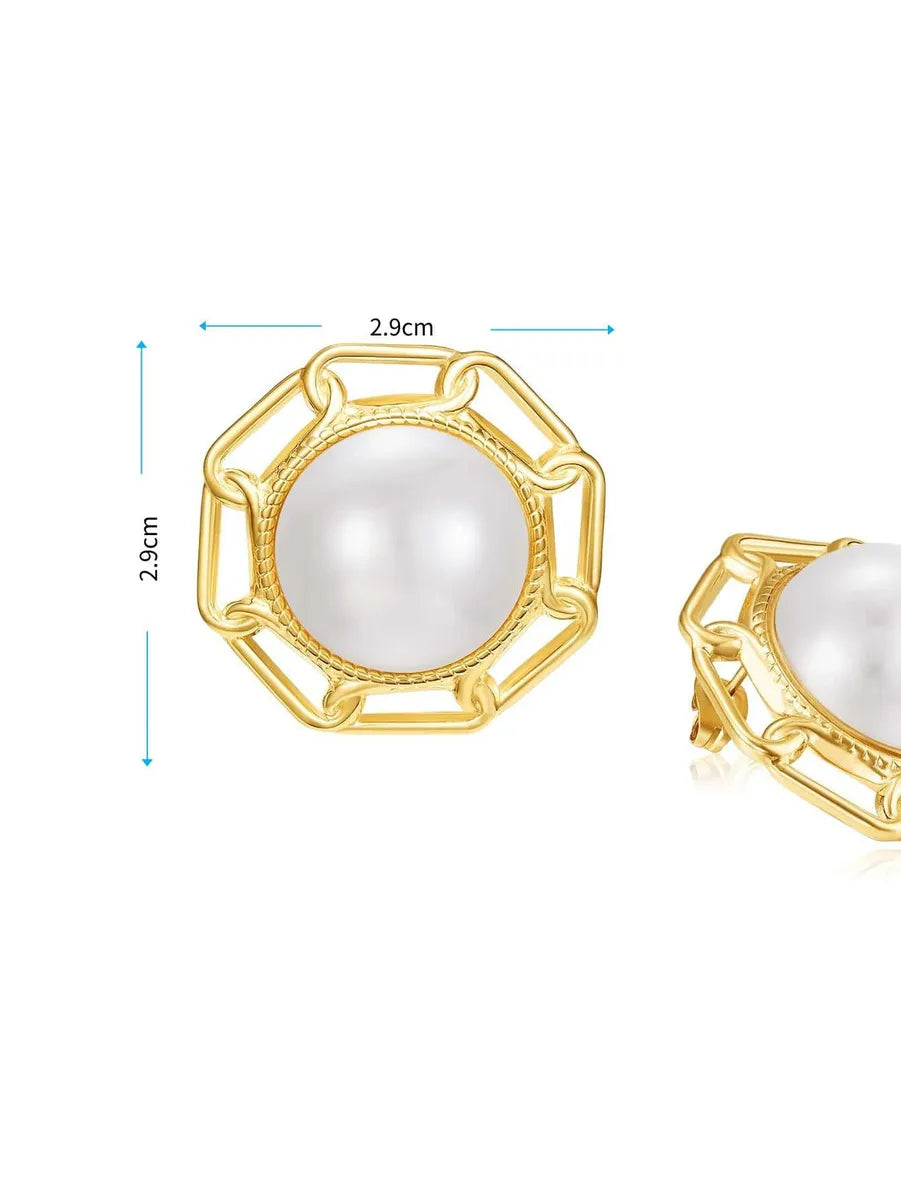 1 Pair Simple Style Round Plating Inlay Stainless Steel Pearl 18k Gold Plated Ear Studs