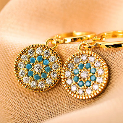 1 Pair Simple Style Round Plating Inlay Stainless Steel Zircon 18k Gold Plated Drop Earrings