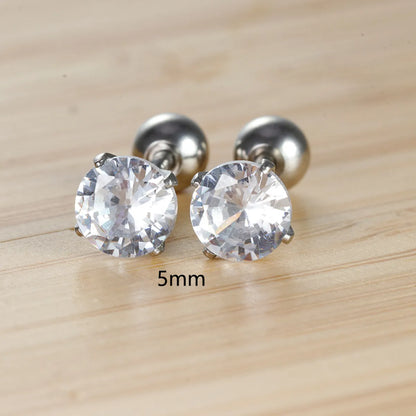 1 Pair Simple Style Round Plating Inlay Stainless Steel Zircon Ear Studs