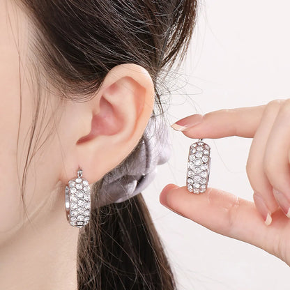 1 Pair Simple Style Round Plating Inlay Stainless Steel Zircon Gold Plated Earrings