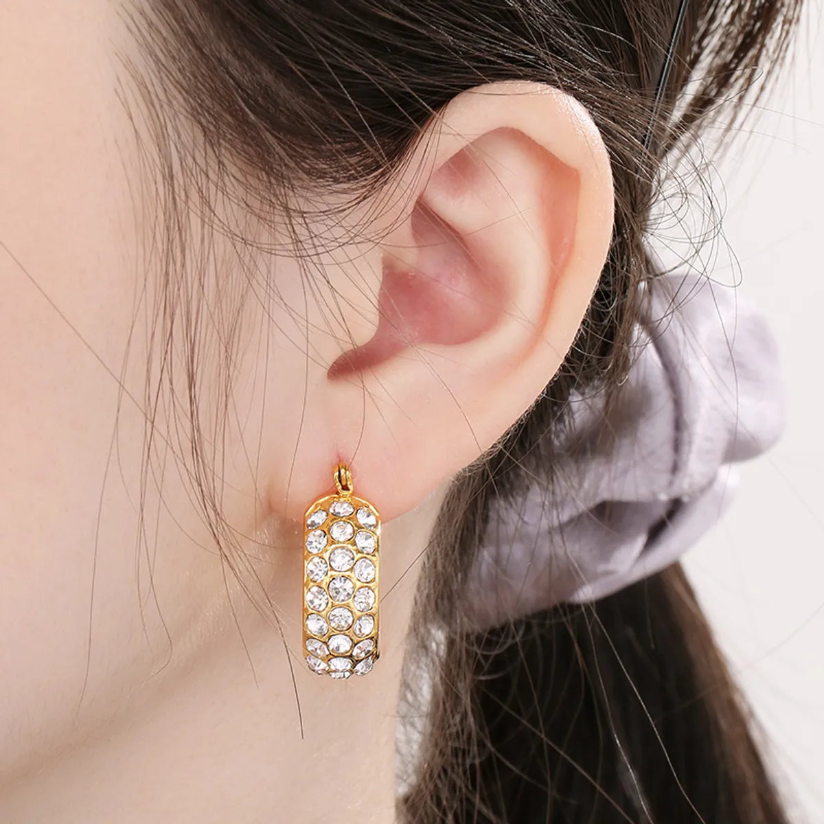 1 Pair Simple Style Round Plating Inlay Stainless Steel Zircon Gold Plated Earrings