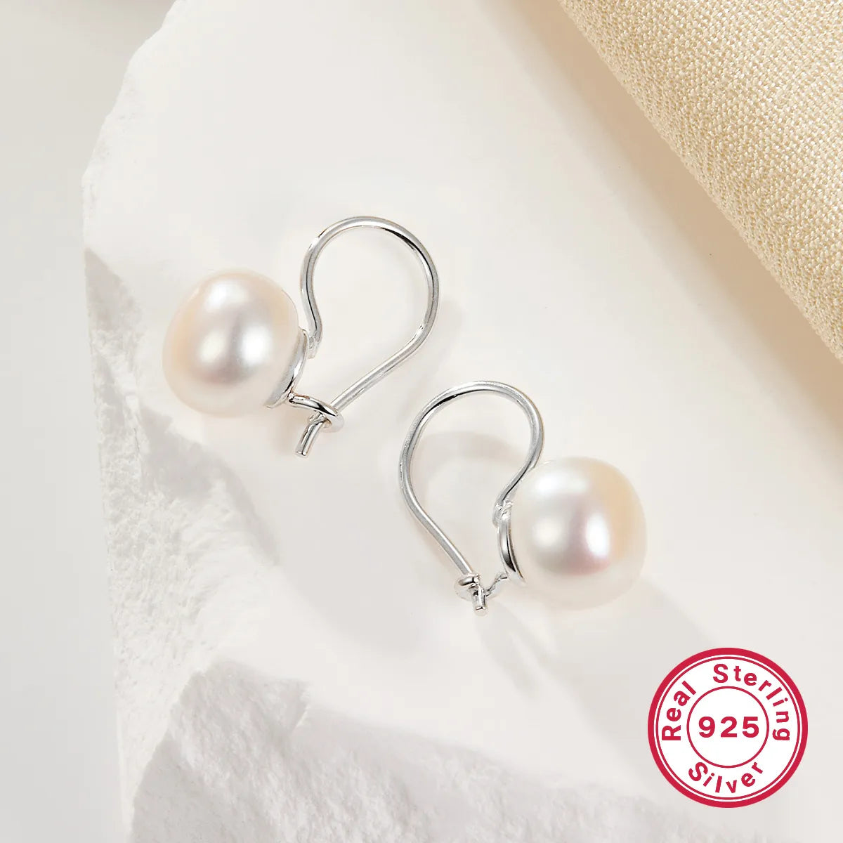 1 Pair Simple Style Round Plating Inlay Sterling Silver Artificial Pearls White Gold Plated Drop Earrings