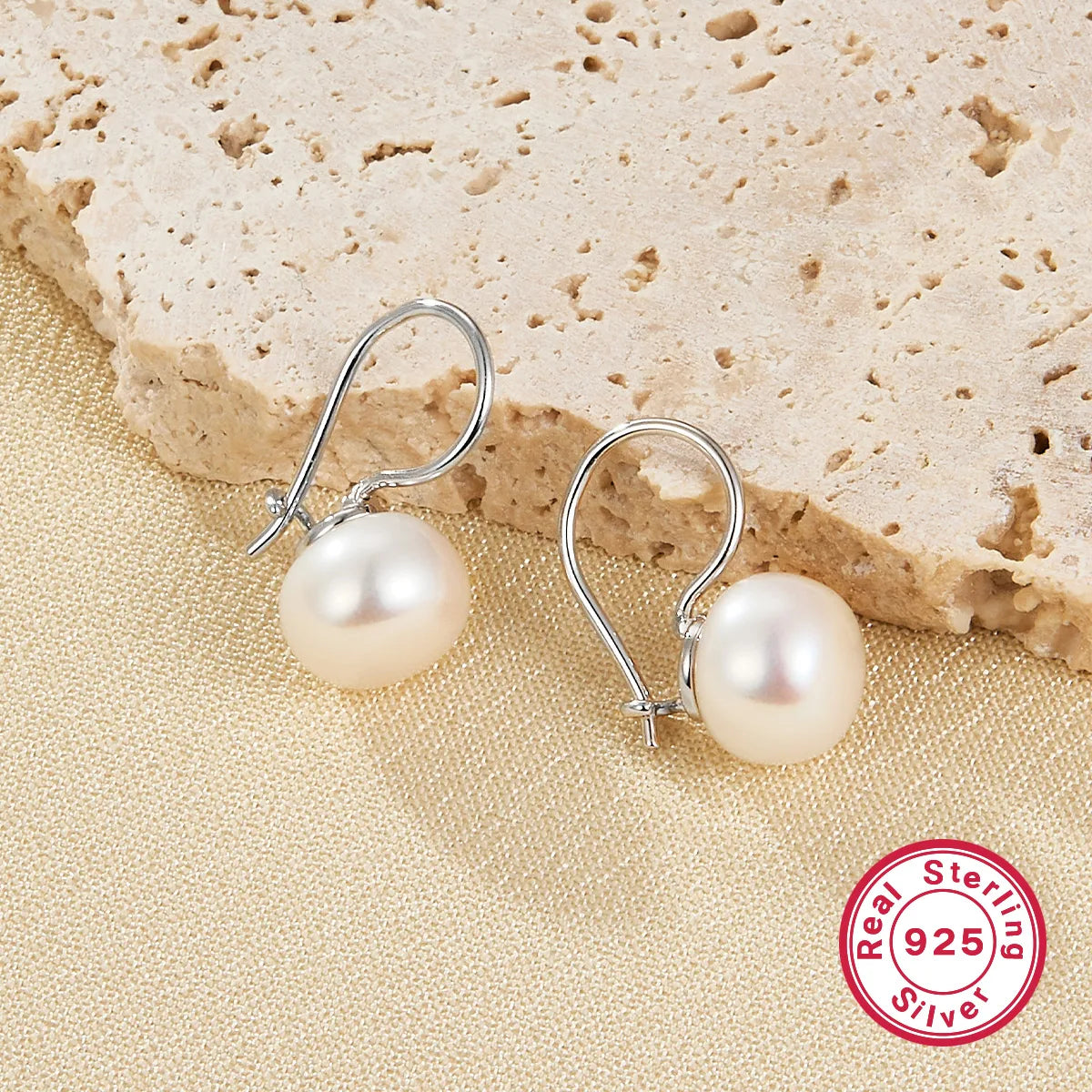 1 Pair Simple Style Round Plating Inlay Sterling Silver Artificial Pearls White Gold Plated Drop Earrings