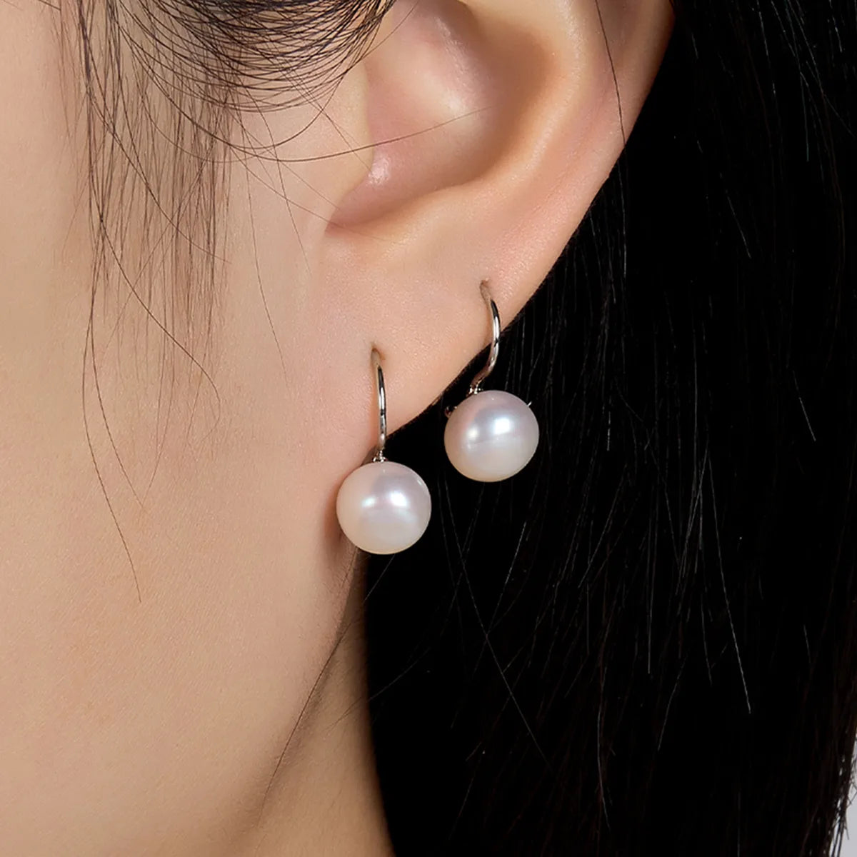 1 Pair Simple Style Round Plating Inlay Sterling Silver Artificial Pearls White Gold Plated Drop Earrings