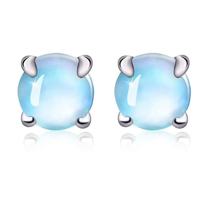 1 Pair Simple Style Round Plating Inlay Sterling Silver Moonstone Ear Studs