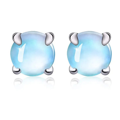 1 Pair Simple Style Round Plating Inlay Sterling Silver Moonstone Ear Studs