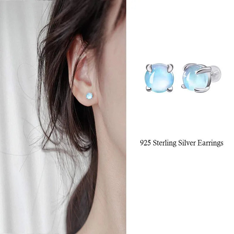 1 Pair Simple Style Round Plating Inlay Sterling Silver Moonstone Ear Studs