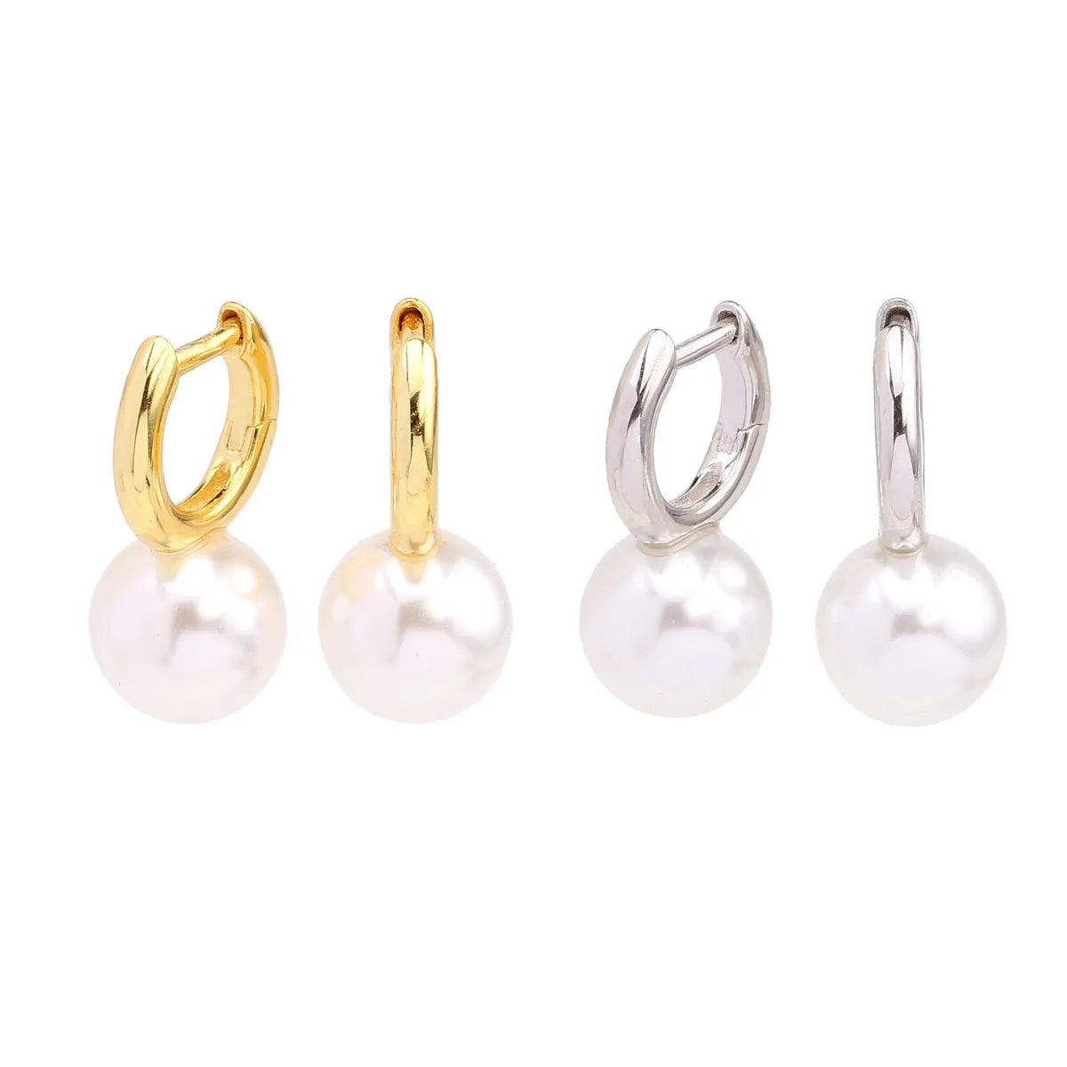 1 Pair Simple Style Round Plating Inlay Sterling Silver Pearl White Gold Plated Gold Plated Earrings