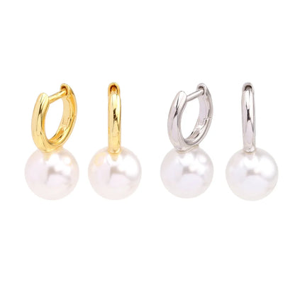 1 Pair Simple Style Round Plating Inlay Sterling Silver Pearl White Gold Plated Gold Plated Earrings