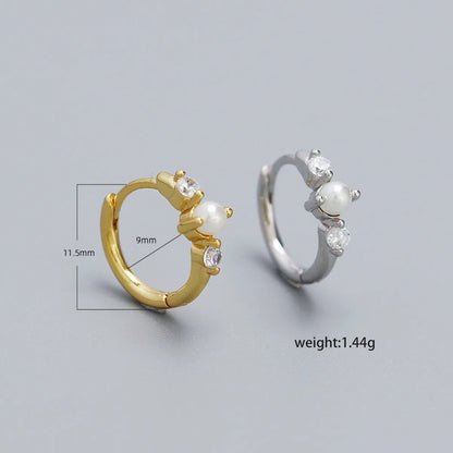 1 Pair Simple Style Round Plating Inlay Sterling Silver Pearl Zircon Earrings