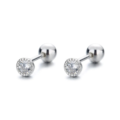 1 Pair Simple Style Round Plating Inlay Sterling Silver Zircon Ear Studs