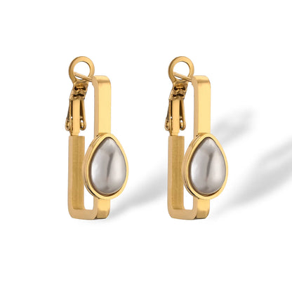 1 Pair Simple Style Round Plating Inlay 304 Stainless Steel Artificial Pearls 18K Gold Plated Earrings