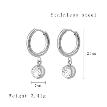 1 Pair Simple Style Round Plating Inlay Titanium Steel Rhinestones Drop Earrings