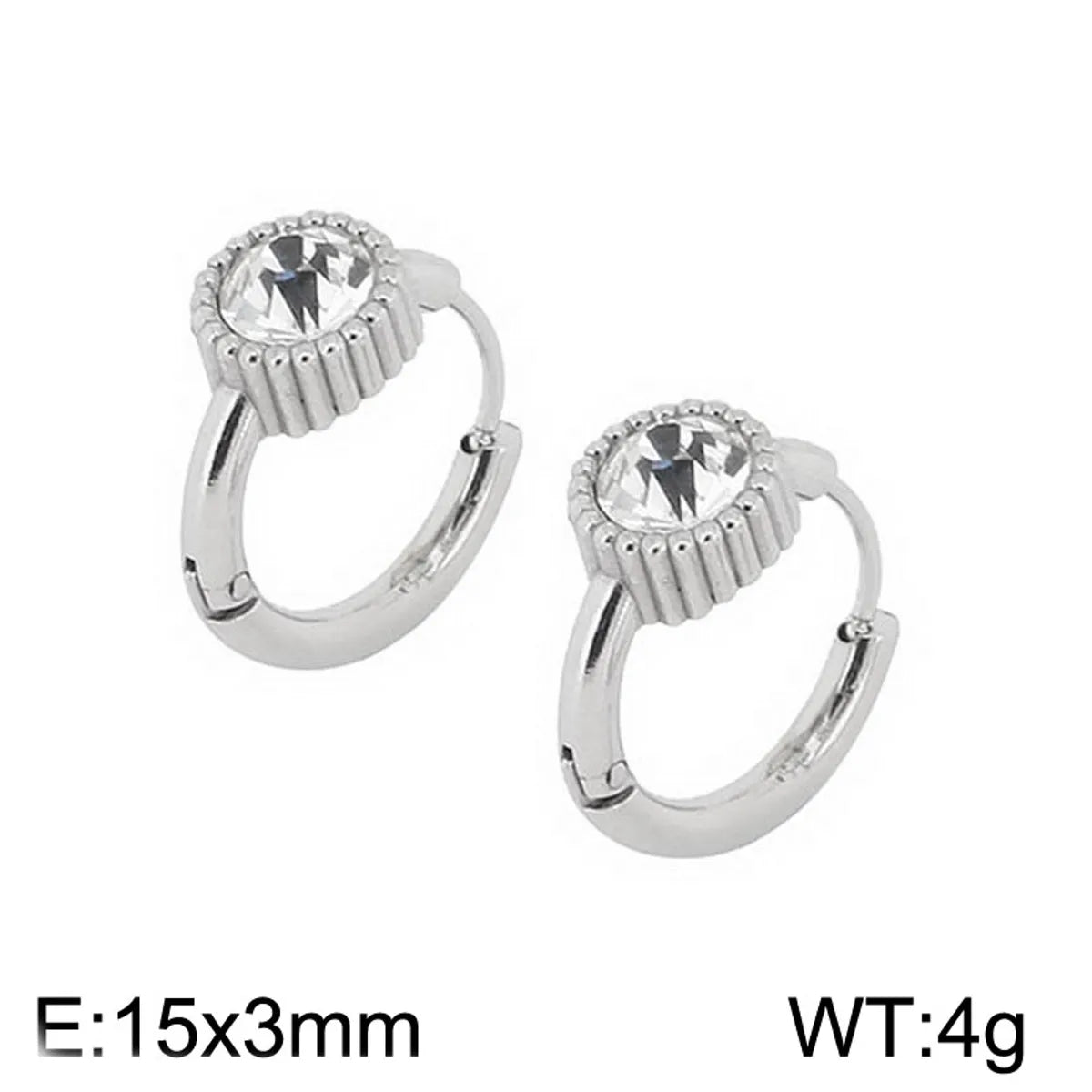 1 Pair Simple Style Round Plating Inlay Titanium Steel Rhinestones Hoop Earrings