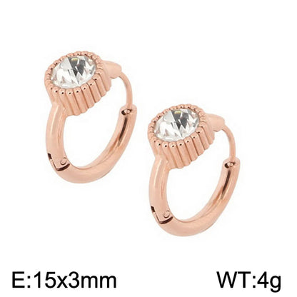 1 Pair Simple Style Round Plating Inlay Titanium Steel Rhinestones Hoop Earrings