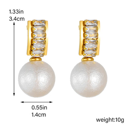 1 Pair Simple Style Round Plating Inlay Titanium Steel Rhinestones Pearl 18k Gold Plated Ear Studs