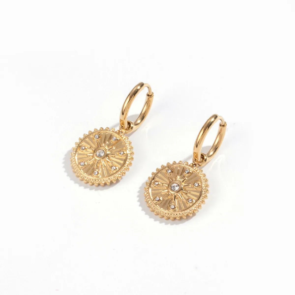 1 Pair Simple Style Round Plating Inlay Titanium Steel Zircon Drop Earrings