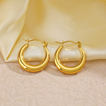 1 Pair Simple Style Round Plating Stainless Steel 18k Gold Plated Hoop Earrings