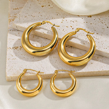 1 Pair Simple Style Round Plating Stainless Steel 18k Gold Plated Hoop Earrings