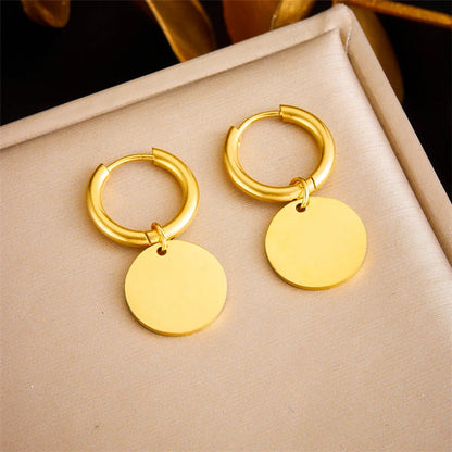 1 Pair Simple Style Round Plating Titanium Steel 18k Gold Plated Drop Earrings