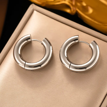 1 Pair Simple Style Round Plating Titanium Steel Hoop Earrings