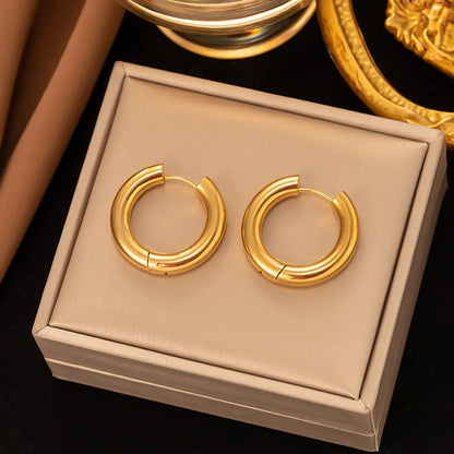 1 Pair Simple Style Round Plating Titanium Steel Hoop Earrings