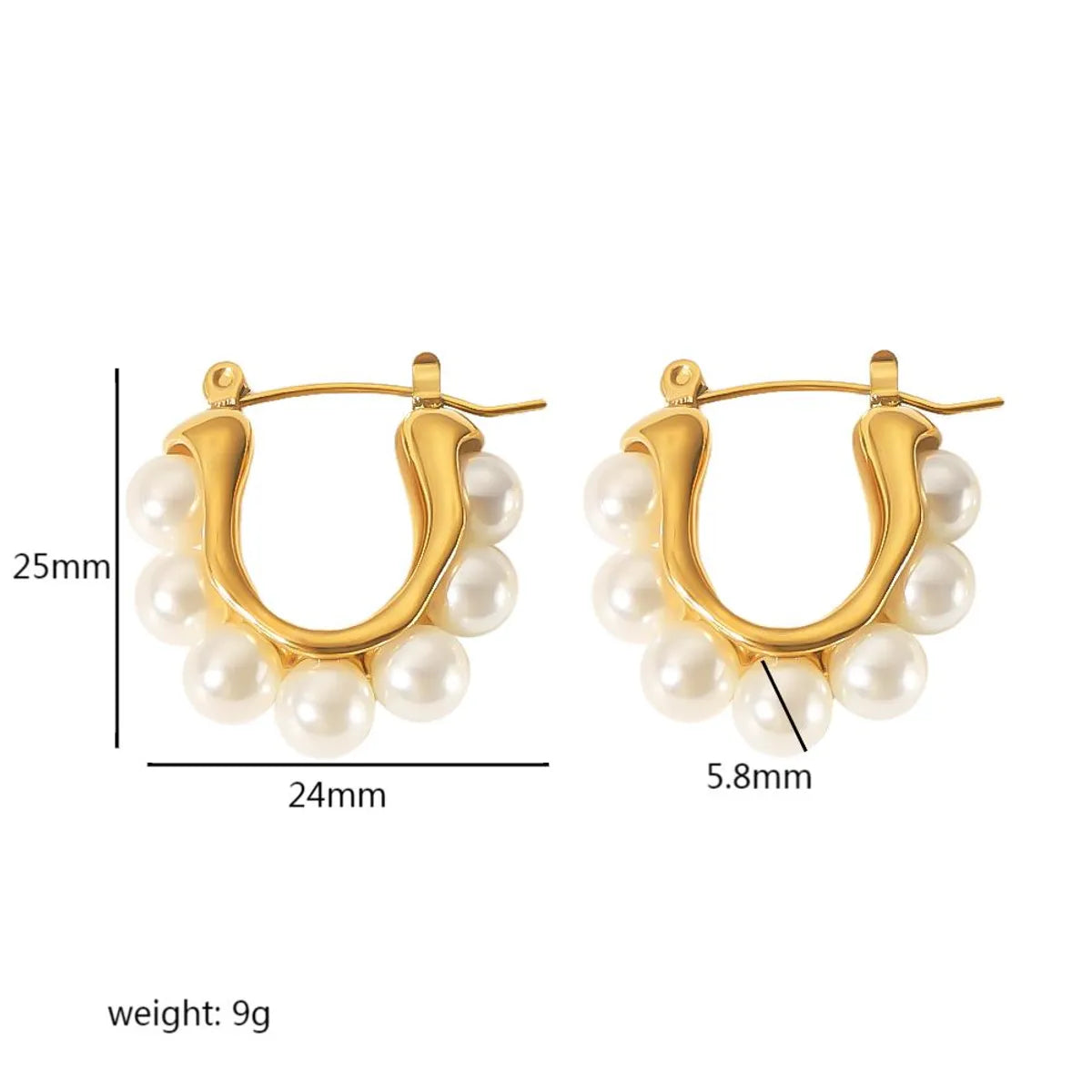 1 Pair Simple Style Round Polishing Plating Inlay 304 Stainless Steel Artificial Pearls Earrings