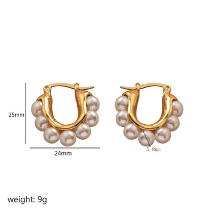 1 Pair Simple Style Round Polishing Plating Inlay 304 Stainless Steel Artificial Pearls Earrings