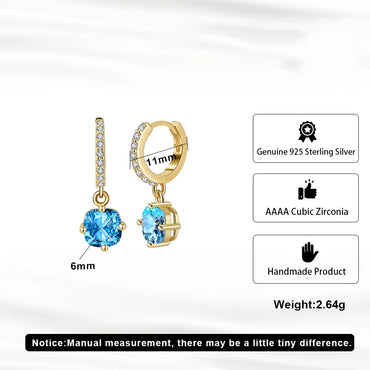 1 Pair Simple Style Round Polishing Plating Inlay Sterling Silver Zircon 14k Gold Plated White Gold Plated Drop Earrings