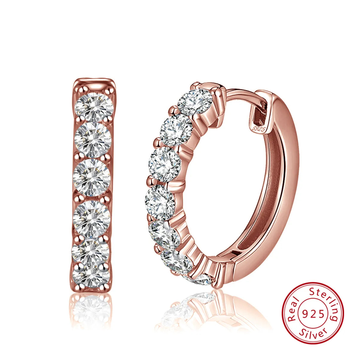 1 Pair Simple Style Round Polishing Plating Inlay Sterling Silver Zircon Rose Gold Plated White Gold Plated Earrings