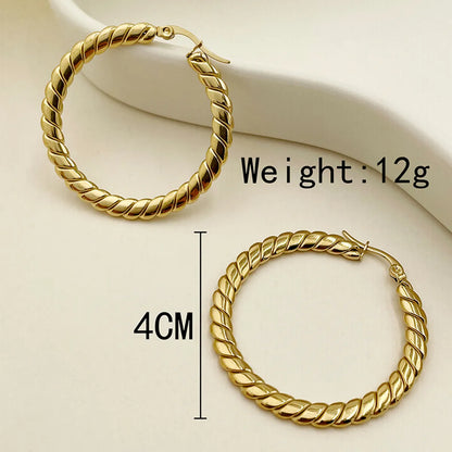 1 Pair Simple Style Round Polishing Plating Stainless Steel Gold Plated Hoop Earrings