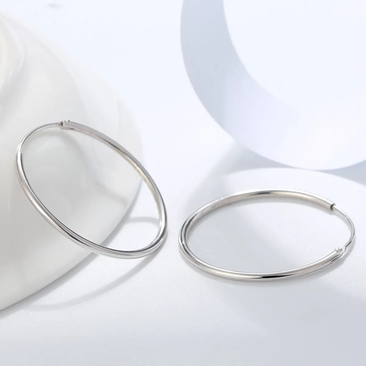 1 Pair Simple Style Round Polishing Plating Sterling Silver White Gold Plated Hoop Earrings