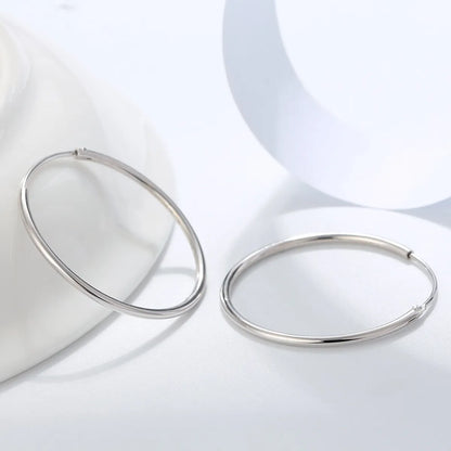 1 Pair Simple Style Round Polishing Plating Sterling Silver White Gold Plated Hoop Earrings