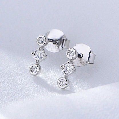 1 Pair Simple Style Round Rhombus Sterling Silver Plating Inlay Zircon Ear Studs